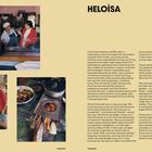 Text: "HELOÍSA", Beschreibung einer Reise und Begegnung mit Heloísa, zwei Frauen in einer Küche, rustikaler Herd, Gemütlichkeit.