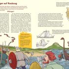 Die Wikinger auf Raubzug. Am 8. Juni 793 n. Chr. überfielen Wikinger ein Kloster. Illustration eines Wikinger-Angriffs zur See.