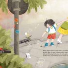 "Meine Augen können zwar nicht in verschiedene Richtungen gucken, aber ich sehe trotzdem alles." Ein Kind hält die Hand eines Erwachsenen und läuft neben einem Fahrrad vorbei.