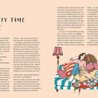 "Quality Time Heute" und Text über Liebe, Aufmerksamkeit und ADHS. Illustration: Zwei Personen mit Hund auf einem Sofa.