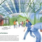Uganda: Medizinisches Zentrum von Mount Sinai Kyabirwa. Solarpanels als Sonnenschutz; Wände für Belüftung. Illustration.