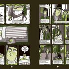 Links: „Kurz darauf fanden wir einen Schiffbrüchigen…“ „Wir trugen ihn aufs Schiff.“ „Wir erzählten ihm…“ „Der Mann brach in Tränen aus.“ „Hört euch meine Geschichte an!“

Rechts: „Genf, Schweiz.“ „Ich heiße Victor Frankenstein. Mein Vater Alfons…“ „War ein reicher, angesehener Ratsherr.“ „Er heiratete Caroline…“ „Ich war ihr erstes Kind.“ „Später folgten meine beiden Brüder Ernst und William.“ „Meine Eltern adoptierten außerdem Elisabeth, eine Waise.“ „Elisabeth und ich wurden mit der Zeit beste Freunde.“ „Wir spielten oft mit unserem Mitschüler Henry Clerval.“