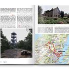 Links: Beschreibung eines Wanderwegs und Ausblicks, mit Kartenmarkierungen 01 bis 03. Rechts: Foto eines Hauses und einer Landkarte.