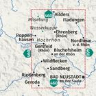 Karte mit Orten wie Wasserkuppe, Poppenhausen, Bad Neustadt und Route 460. Das Gebiet ist von blauen Flüssen durchzogen.