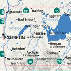Landkarte der Region um den Chiemsee, mit Orten wie Rosenheim, Prien, Bernau und Autobahnnummern 181, 184, 10.