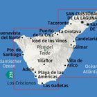 Karte von Teneriffa mit Orten wie Santa Cruz de Tenerife, Pico del Teide, umgeben vom Atlantischen Ozean.