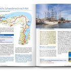 **Durchs Schweden­eck nach Kiel.** Links Karte, rechts Bild eines Hafens. Daneben Text zu Radrouten und Sehenswürdigkeiten.