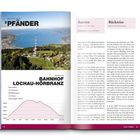 Titel: "Von Lochau auf den Pfänder." Zwei Seiten mit Text über eine Fahrradtour. Links Bild einer Landschaft mit einem markanten Sendeturm.