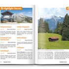 "Inhalt und Touren", Liste zahlreicher Wandertouren mit Höhe, Entfernung, Dauer, und Schwierigkeitsgrad.