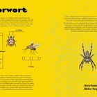 Vorwort: Illustration eines Insekts, Spinne auf gelbem Hintergrund. Texte über Insekten und ihre Merkmale.