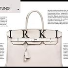 Text: "EINLEITUNG BIRKIN". Im Hintergrund ist eine stilvolle, elegante cremefarbene Handtasche abgebildet.