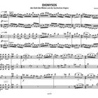 Musikstück: "DIONYSOS, der Gott des Weins und der bachischen Orgien" von Dimitri Terzakis (2023). Noten in zwei Systemen.