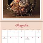 Text: "Anne Geddes", "November". Ein Baby in einem flauschigen Hühnerkostüm sitzt in einem Nest. Ein Kalender für November 2027.