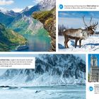 7: Fjordkreuzfahrt, UNESCO-Naturerbe, Nærøyfjord, Geirangerfjord.  
9: Sámi-Kultur, Røros, Alta, Tromsø.  
8: Lofoten Inseln, nordnorwegische Landschaft.  
10: Nidarosdom, Trondheim.