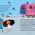 Zwei Prinzessinnen schauen erstaunt, während elf Vögel aus einem pinken Zug fliegen und Musiknoten zu sehen sind.