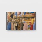 Text: "VERSO PAINTINGS"
Links: Gemälde von Madonna mit Kind. Rechts: Rahmen mit farbigen Marmorimitationen.