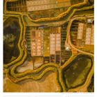 Salzgärten von Guérande - Frankreich, Kalenderseite mit Datum 19. bis 25. April 2027. Luftaufnahme von grünen und braunen Feldern.