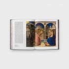 Text: "Domenico di Bartolo, Santa Giuliana Polyptych, 1438." Eine farbenfrohe, detailreiche religiöse Szene in einem gotischen Rahmen.