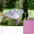 Zitat: "Halte dir jeden Tag 30 Minuten für deine Sorgen frei..." - Abraham Lincoln. Ein Garten mit Hängematte.