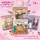 Vier bunte Malbücher mit komischen Tierfiguren und der Aufschrift "COZY COLORING". Altersangabe: 14+.
