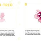 Blüten-Trio. Zeichne Blüten variierend. Tipps: Punkte mittig für Verlauf, helleres Blüteninnere. Aquarellblüten-Illustration.