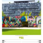 Mai-Kalenderseite mit Graffiti-Wanddarstellung. Daten: 10. bis 16. Mai, einschließlich Pfingstsonntag.
