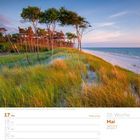 Kalenderseite für Mai 2027, Woche 20. Oberer Teil zeigt Strand und Bäume bei Sonnenuntergang an der Ostsee.