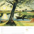 "21. Woche Mai 2027. Illustration von Max Pechstein zeigt einen Baum am Wasser, ein Boot, Wiese und Sonne am Himmel."