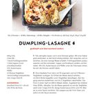 "Dumpling-Lasagne" Rezept: Zubereitung 30 Min., Dämpfen 20 Min. Zutat: Tofu, Eier, Frühlingszwiebeln. Für 2 Personen.