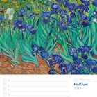 22. Woche, Mai/Juni 2027. Illustration von Irisblüten in kräftigen Blau- und Grüntönen. Kalender zeigt Tage vom 31. bis 06.