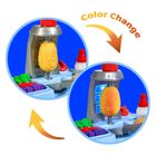 Text: "Color Change". Zwei Bilder zeigen Spielzeug-Essen, das seine Farbe ändert, ergänzt durch bunte Gemüseattrappen.