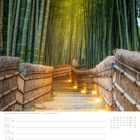 07 Mo, 23. Woche, Juni. Bambuswald Arashiyama in Kyoto. Ein Weg zwischen hohen Bambusstämmen, umgeben von geflochtenen Zäunen.