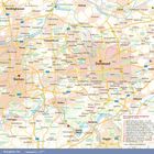 Ruhrgebiet, Ost. Karte mit Städten Dortmund, Bochum, Witten. Straßen und markierten Sehenswürdigkeiten.