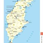 Karte von Gotland mit Orten wie Visby, Slite und Burgsvik, umgeben von der Ostsee. Enthält Straßennummern und Symbole.