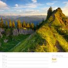 Kalender für die Woche 14. bis 20. Juni 2027, schöne Berglandschaft, Pfad und Bäume im Sonnenuntergang.