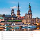 Kalender für Juni 2027, 25. Woche. Visuell: Dresdens Altstadt mit prächtigen Gebäuden und der Elbe im Vordergrund.