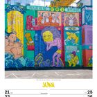 Ein Kalenderblatt für Juni 2027 zeigt ein buntes Wandgemälde in Port Louis, Mauritius, mit asiatischen Figuren und Texten.