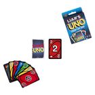 Text "LIAR'S UNO: TRUST NO ONE". Kartenspiel mit bunten Karten, darunter eine rote Karte mit der Zahl 2.