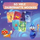 "SO VIELE ZAUBERHAFTE MOOKIES"; bunte Karten mit fantasievollen Kreaturen, sternenbehafteter Hintergrund.