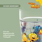 "SICHER GENIESSEN. Frei von Bisphenol A für unbeschwerten Trinkspaß. Die Biene Maja Illustration auf einem Glas."