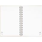 Leeres, offenes Notizbuch mit Punktraster und kleinen Illustrationen von lachenden Tassen in den unteren Ecken.