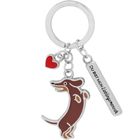 Schlüsselanhänger mit der Gravur "DU BIST MEIN Lieblingsmensch", einem roten Herz und einem fröhlichen Dackel-Design.