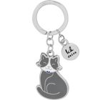 Anhänger mit Text: "Ich deins". Illustration einer lächelnden grauen Katze mit blauem Halsband.