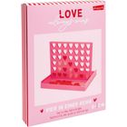 "LOVE always wins" und "VIER IN EINER REIHE". Spiel mit Herzformen in Rot- und Rosatönen. Ab 6 Jahren, für 2 Spieler.