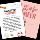 Links: "Das Märchen vom Meer" beschreibt eine kreative Aufgabe. Rechts: "Zeit für Meer" in großen Buchstaben.