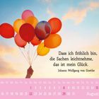Zitat: "Dass ich fröhlich bin, die Sachen leichtnehme, das ist mein Glück. Johann Wolfgang von Goethe." Bunte Ballons am Himmel.