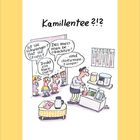 "Kamillentee?!?" Eine Person macht Tee, während Kollegen spekulieren: schwanger, Stress, Burn-out, beobachten, dokumentieren.