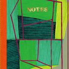 Text „NOTES“ in Gold. Bunte geometrische Formen in Grün- und Blautönen mit violetten Linien, orangefarbener Rand.