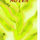 Der Text "NOTES" steht dominant auf einem gelb-grünen, blattartigen Hintergrund. Es sieht aus wie ein Notizblock.