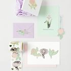 "Überall Blumenaufkleber. 'Wachse über Dich hinaus.' Kartenset mit floralen Motiven in sanften Pastellfarben."